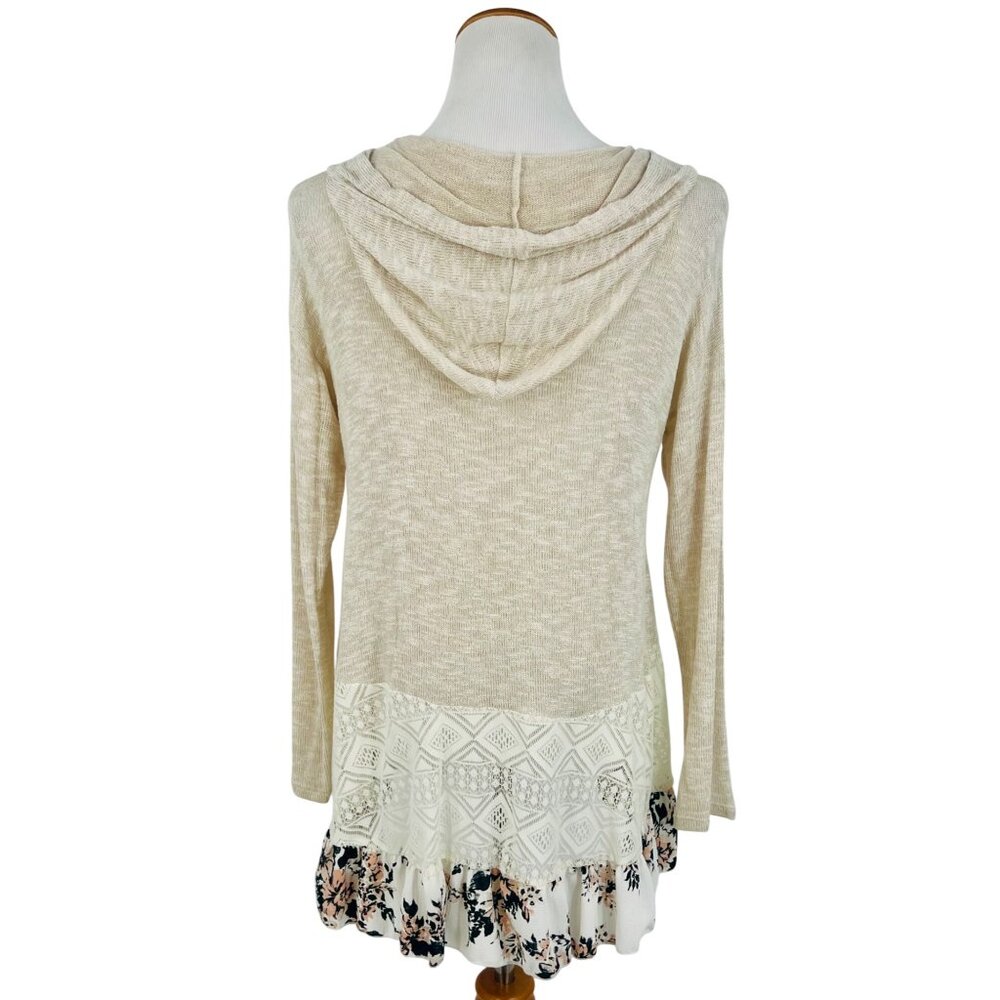 NWT Hooded Ruffle Hem Knit Tunic Top | Coquette Boho Coastal Cowgirl Soft Grunge - Picture 6 of 16